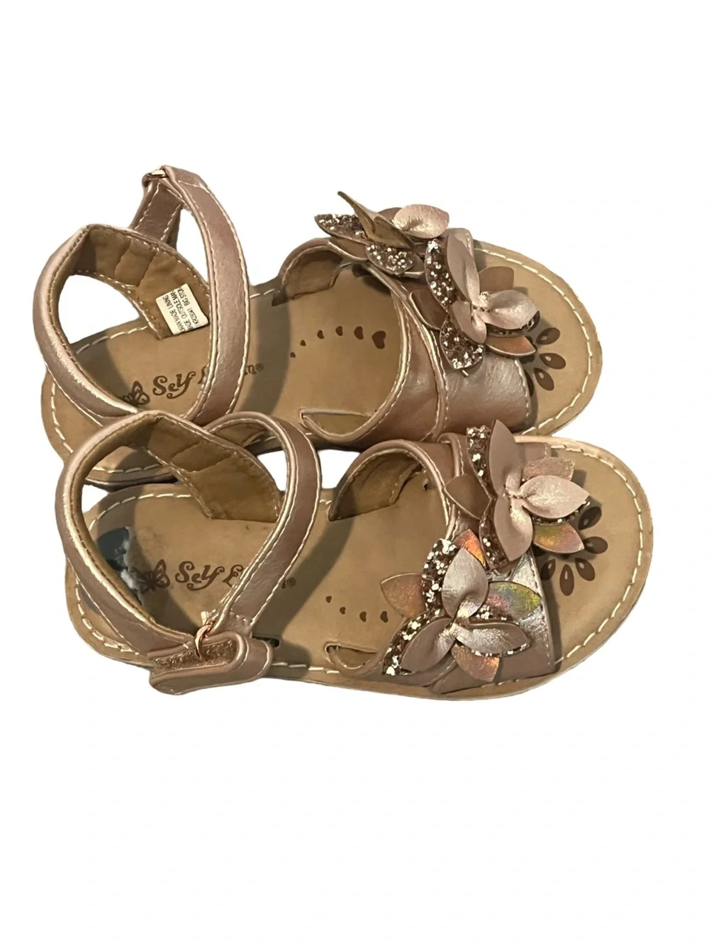 Self Esteem Girls Metallic Rose Gold Flower Strap Sandals Toddler: 7.